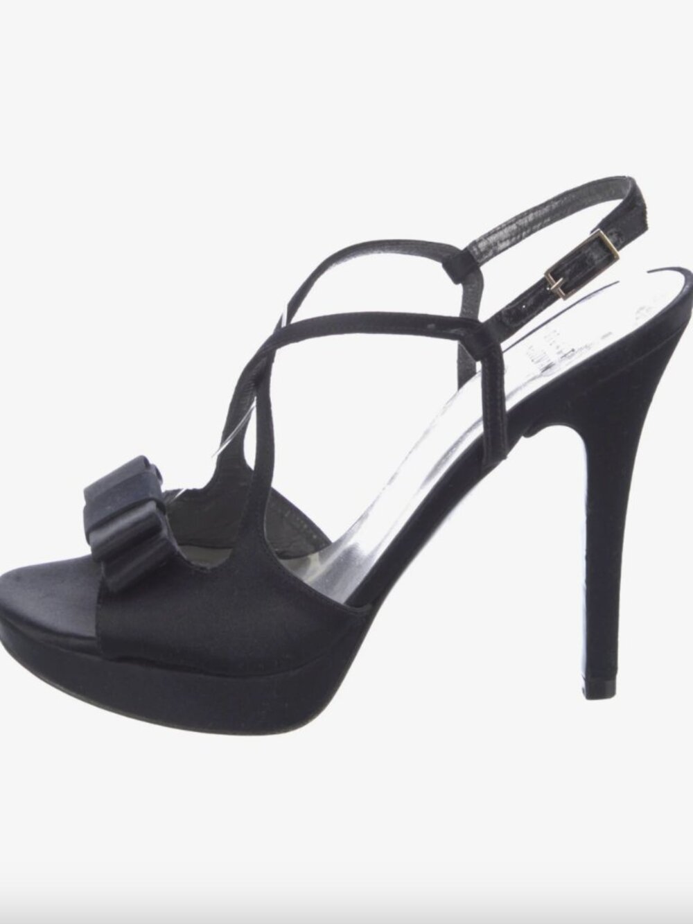 STUART WEITZMAN Black Satin Bow Open Toe Strappy Platform Heels